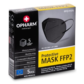 Opharm FFP2 Mondkapjes 5 stuks Zw..
