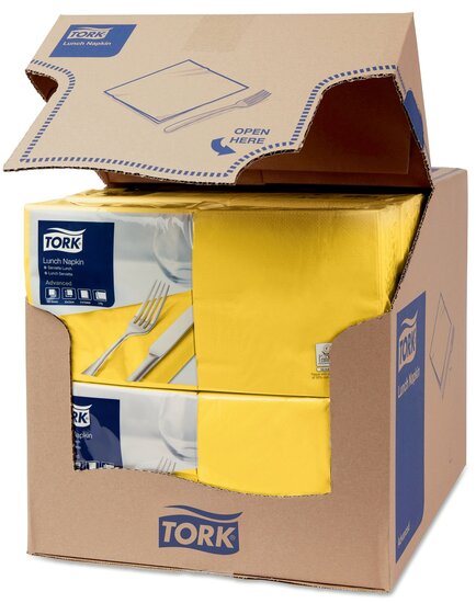 Tork Lunchservet  2-Laags Geel 1/4 vouw, 10x200st, 2.000st/doos