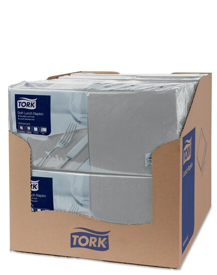 Tork Soft Lunchservet  3-Laags Grijs 1/4 vouw, 10x150st, 1.500st/doos
