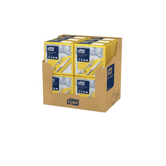 Tork Soft Dinerservet Advanced 3-Laags Geel 1/4 vouw 12x100st, 1.200st/doos
