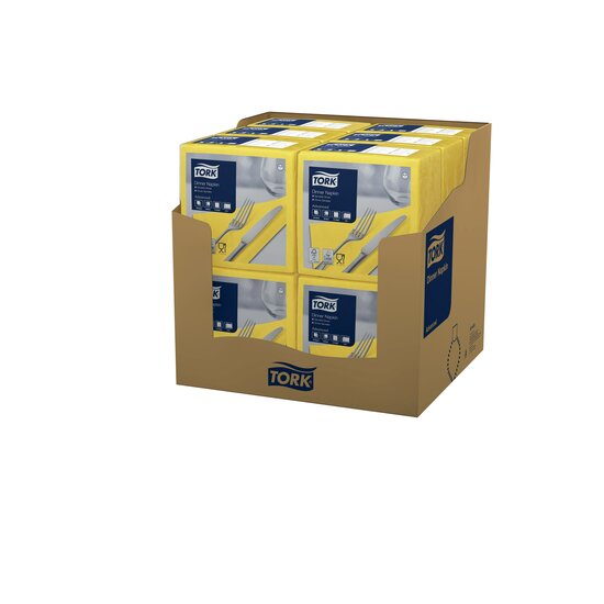 Tork Dinnerservet 2-Laags 1/4 vouw Geel, 12x150st, 1.800st/doos