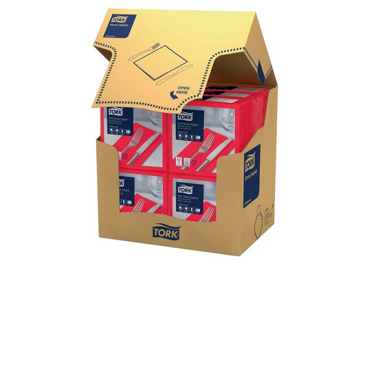 Tork Soft Dinnerservet  3-Laags Rood 1/8 vouw 12x100st, 1.200st/doos