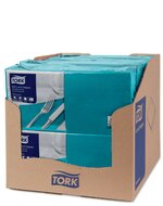 Tork Soft Lunchservet  3-Laags Blauwgroen 1/4 vouw, 10x150st, 1.500st/doos