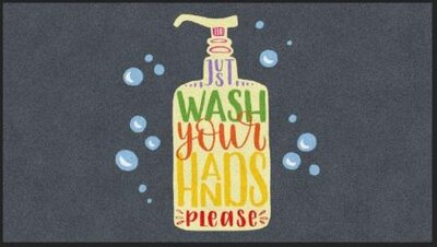 Deurmat: Wash your hands please (zeeppompje) 85x150 cm Deurmat: Wash your hands please (zeeppompje) 85x150 cm