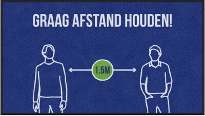 Deurmat: Graag afstand houden 1.5 meter 60x85 cm  Deurmat: Graag afstand houden 1.5 meter 60x85 cm