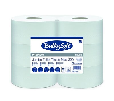 BulkySoft Maxi jumbo toiletpapier cellulose 2lgs. pak 6x320mt. BulkySoft Maxi jumbo toiletpapier cellulose 2lgs. pak 6x320mt.