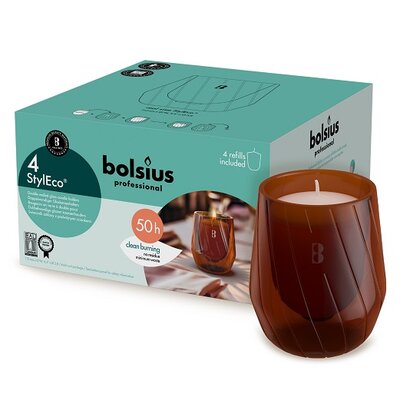 Bolsius Professional StylEco houder Bruin 4 Stuks