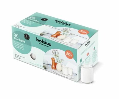 Bolsius Star Light glas Transparant doos 30 stuks 50 branduren