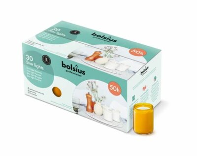 Bolsius Star Light glas Amber doos 30 stuks 50 branduren