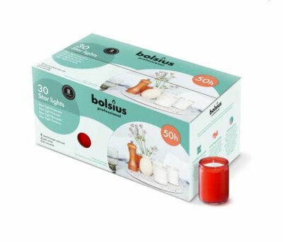 Bolsius Star Light glas Rood doos 30 stuks 50 branduren
