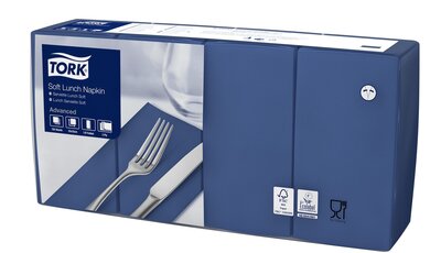 Tork Soft Lunchservet  3-Laags Donkerblauw 1/8 vouw, 10x150st, 1.500st/doos