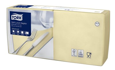 Tork Soft Lunchservet  3-Laags Champagne 1/4 vouw, 10x150st, 1.500st/doos