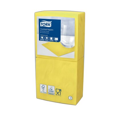 Tork Cocktailservet  2-Laags Geel 1/4 vouw, 12x200st, 2.400st/doos