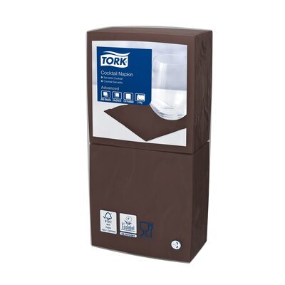 Tork Cocktailservet  2-Laags Bruin 1/4 vouw, 12x200st, 2.400st/doos